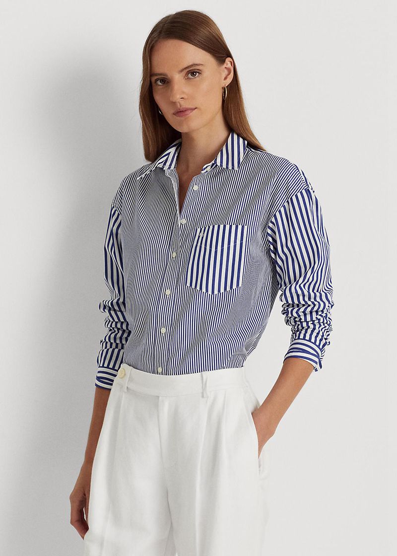 Koszula Lauren Damska Niebieskie W Paski Cotton Broadcloth 645039-AXZ